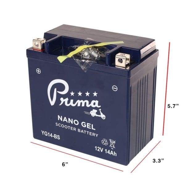 Prima Gel Battery (12V YG14-BS); Piaggio MP3, BV, Suzuki - Image 4