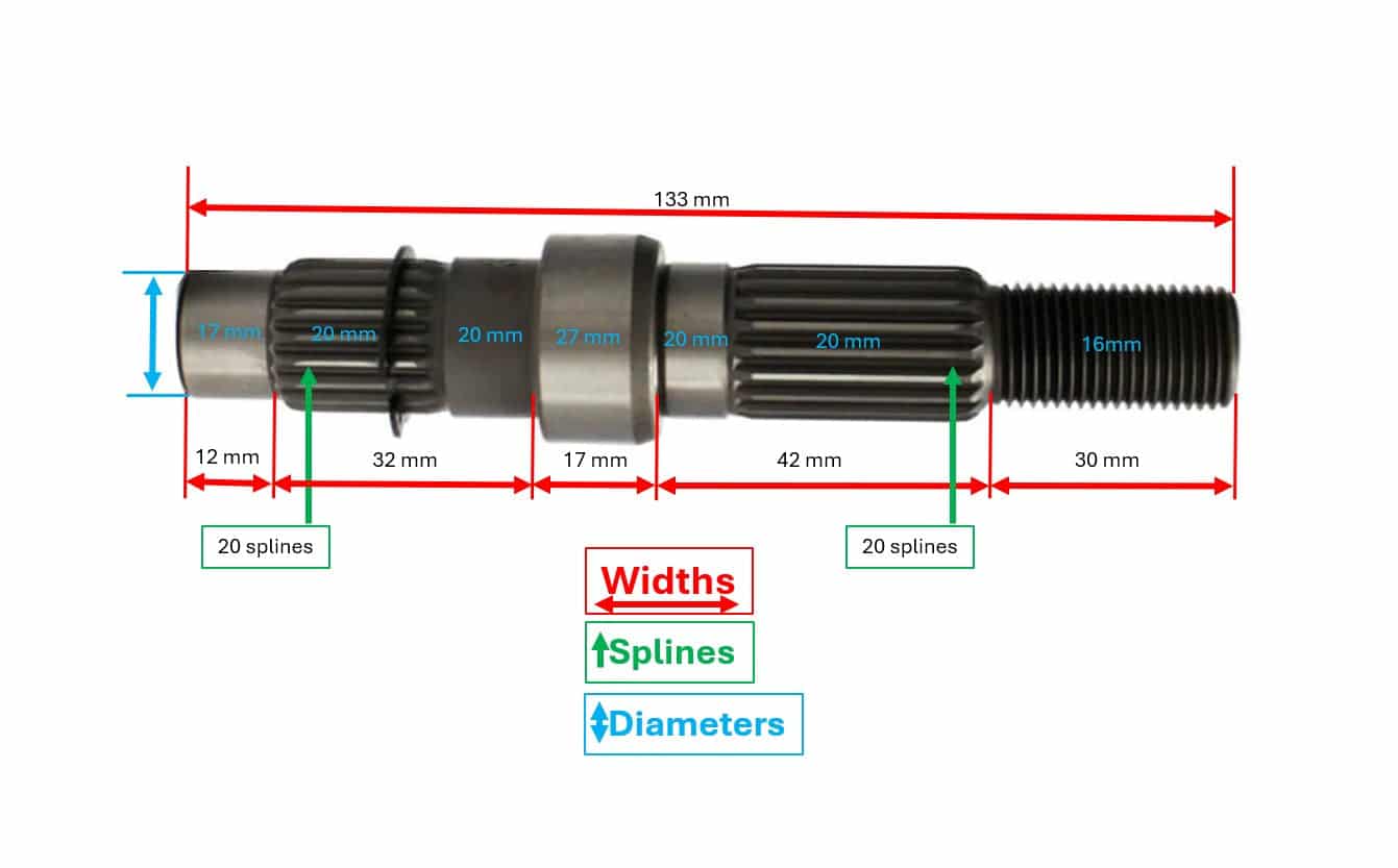 Blue Line Rear Axle, Output Shaft, Final Drive Shaft; 139QMB
