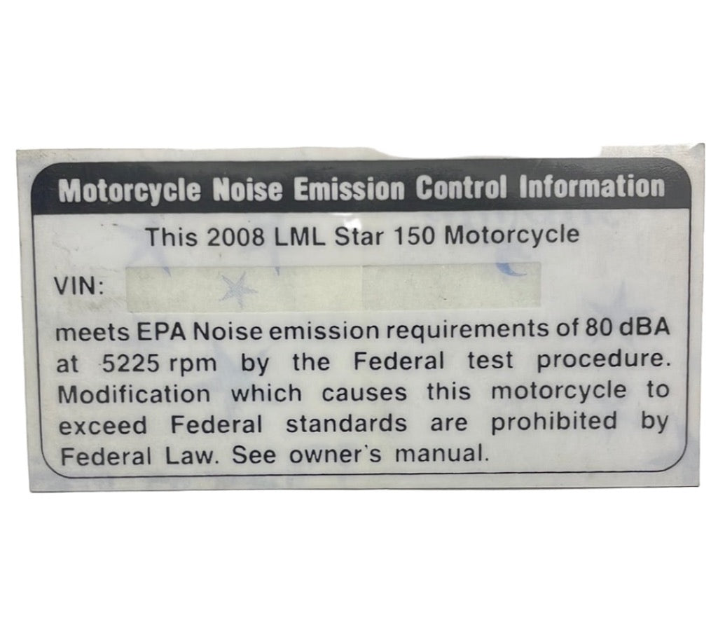 Decal, Noise Emissions; Stella 2007 +