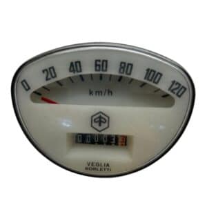 Vespa White-Face KPH Speedometer with Black Lettering