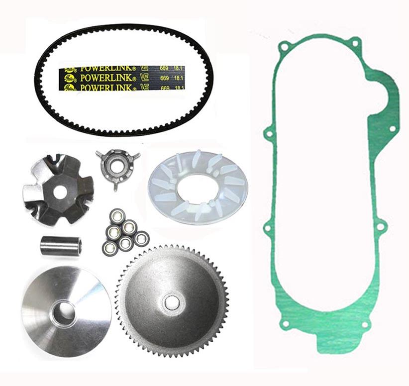 ScootsUSA Select - Variator Belt Kit, Short Case Chinese GY6 QMB139 49cc Scooter 669x18x30 Powerlink Belt, Crankcase Gasket Shaft 14mm