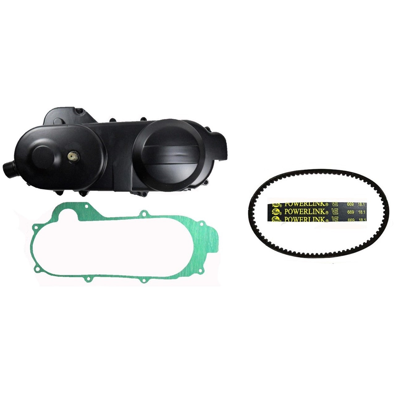 ScootsUSA Select - Crankcase Cover w/Kick Start Gear, Belt & Gasket Short Case GY6 49cc 50cc QMB139