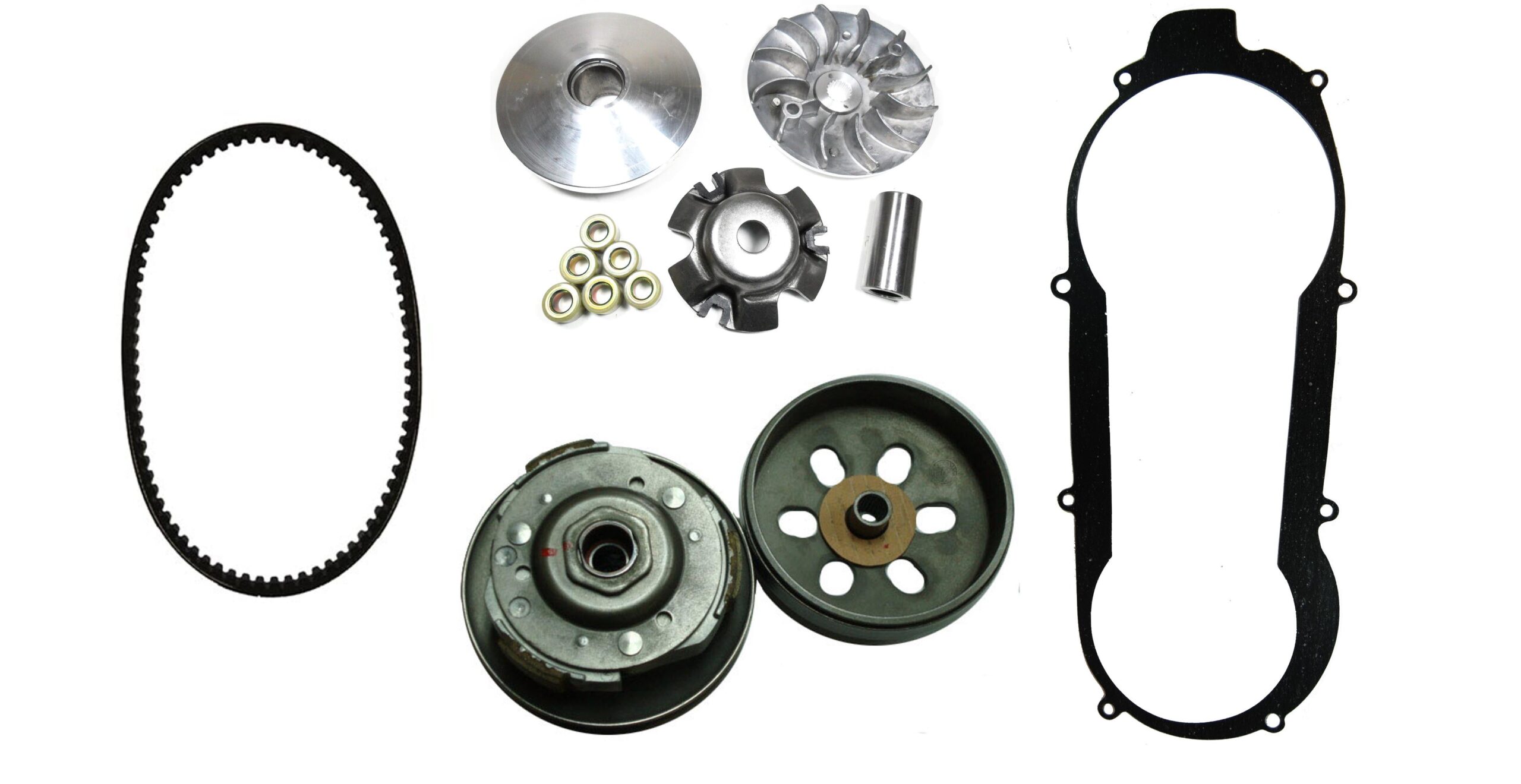 ScootsUSA Select - ATV - GoKart Clutch & Belt Kit - 150cc Front Clutch Variator, Rear Pulley, Drive Belt & Cover Gasket