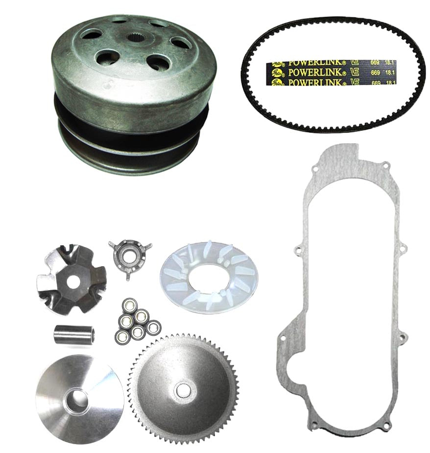 ScootsUSA Select - 49cc 50cc GY6 QMB139 Scooter Front and Rear Clutch, Belt & Gasket Short Case