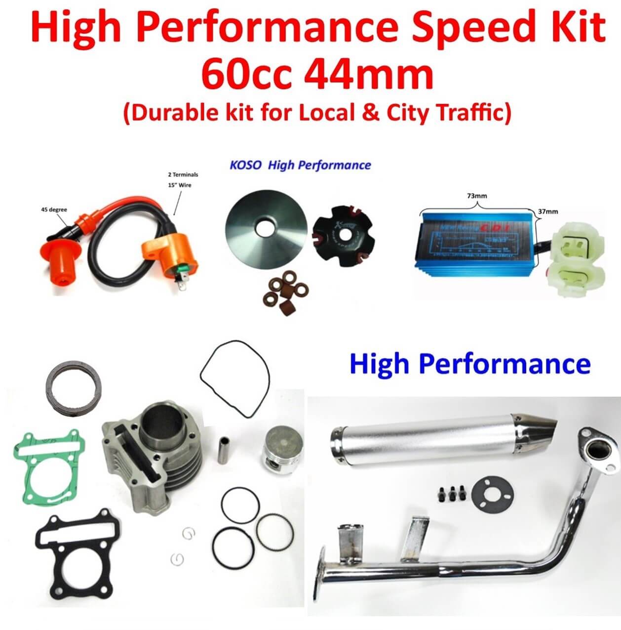 ScootsUSA Select - High Performance Speed Kit GY6-60cc (44mm) Comes with All Parts Shown