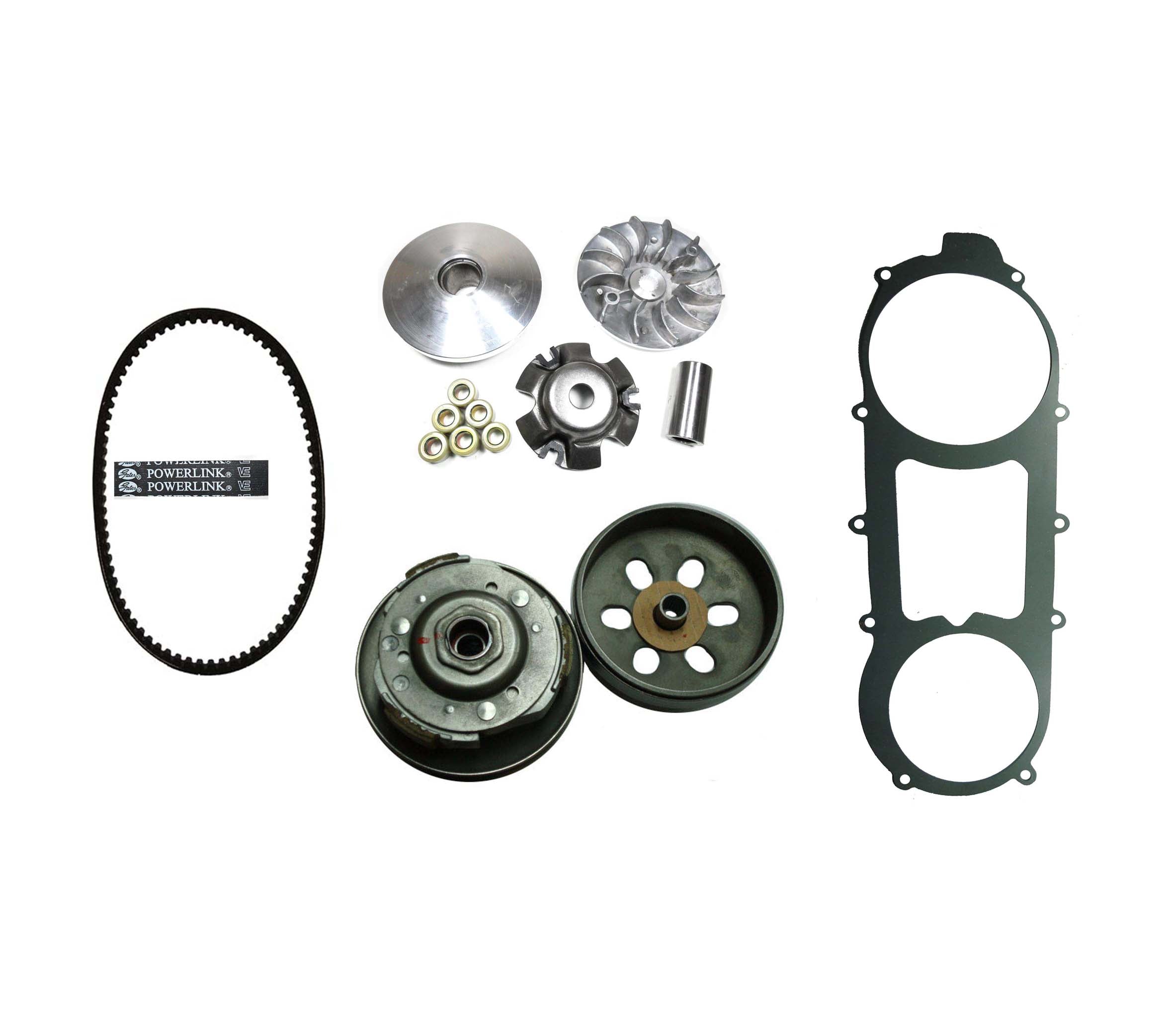 ScootsUSA Select - GY6-150 (150cc) Long Case Clutch & Belt Kit Front Clutch Variator, Rear Pulley, Powerlink Drive Belt & Cover Gasket for Units with the 842x20x30