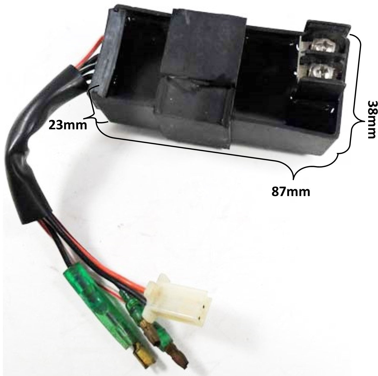 ScootsUSA Select - CDI Box 2 Stroke Alpha Sports Lg 50, Lg 90 49-90cc Taiwan ATVs, Scooters 2 Pin Jack, 1 FM Plug, Male Plugs, Screws 87x38x23 Replaces 30410-117-000 BK00006