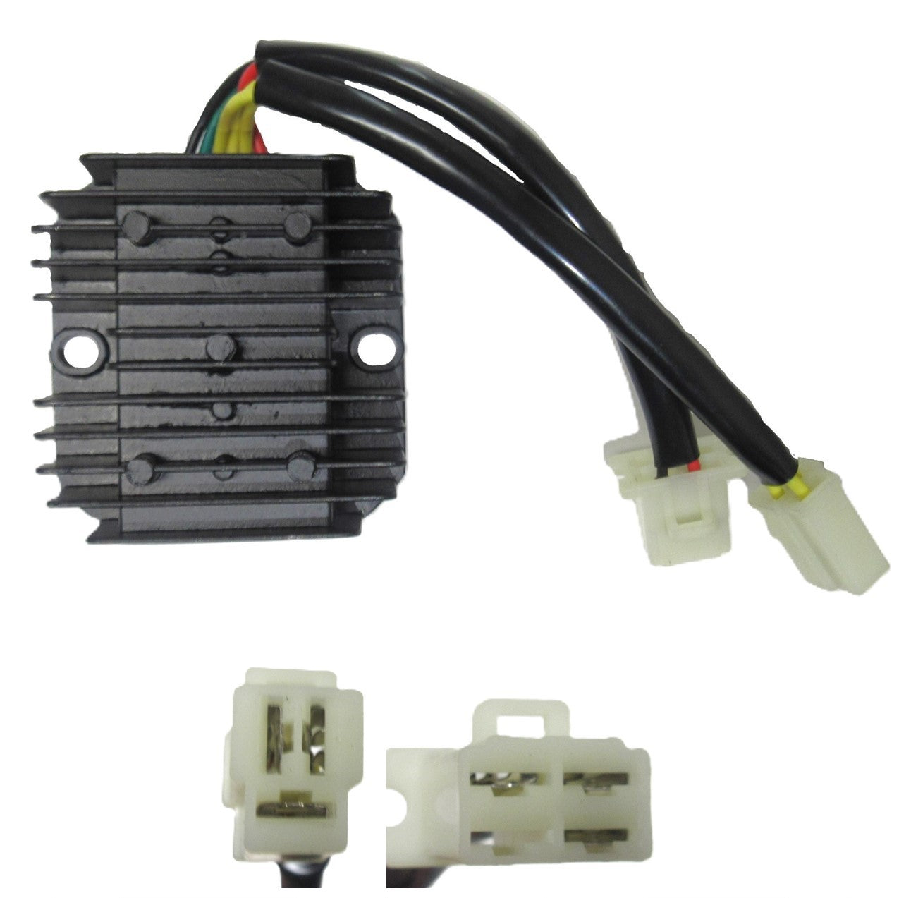 ScootsUSA Select - Voltage Regulator Rectifier 150cc 4-stroke 3 Pin Jack + 3 Pins in a 4 Pin Jack 78x78mm