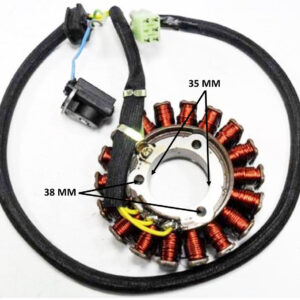 ScootsUSA Select - Stator 18 Pole, 5 Pins in 6 Pin Jack + 1 Ground Eyelet, OD 93 ID 35 H 23 Bolts C/c 38 Coil C/c 34