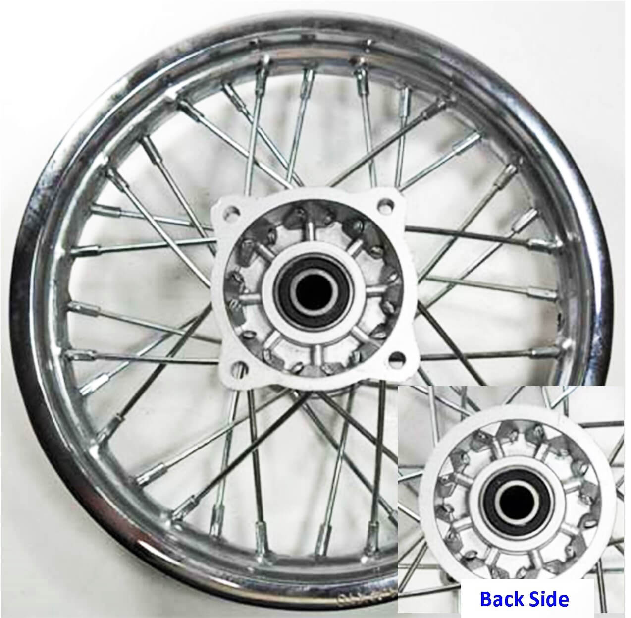 ScootsUSA Select - Front Rim (Chrome) 1.40x10 Disc Brake Bolts Cross C/c 92mm, Adjacent 65mm, 15mm Axle for Tomberlin 110cc Dirtbike