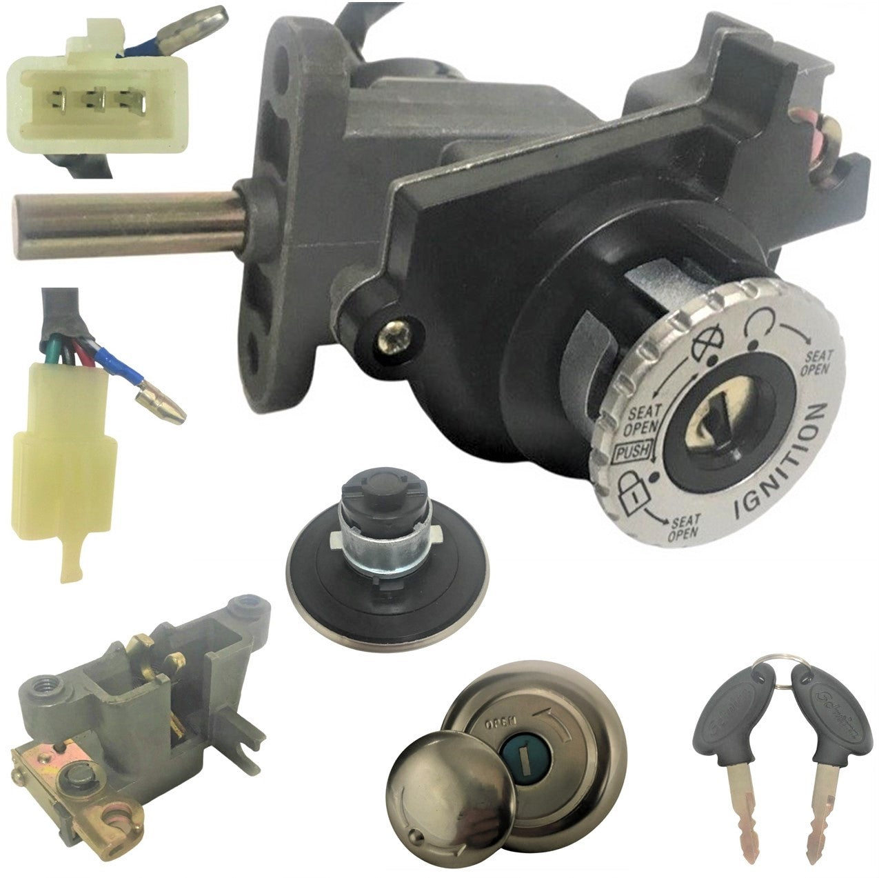 ScootsUSA Select - Ignition Switch (seat Release Type) 3/3 FM Jack, 1 Bullet Connector Bolt Holes C/c 50mm