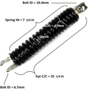 ScootsUSA Select - Rear Shock Eye C/c 10 1/4in Spring Ht 7 3/4in Spring OD 41mm Thickness 10mm Bolt ID Top 10.4mm Bottom 6.7mm