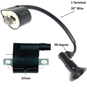 ScootsUSA Select - Ignition Coil Plug Cap 90deg, 10", 1 Terminal, Bolts C/c 57mm for Most 50-90cc 2-Stroke ATVS and Scooters