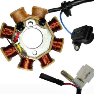 ScootsUSA Select - Stator 49-150cc GY6 for Many ATVs, GoKarts, Scooters 8 Coils 2 Pin in 3 Pin Jack + 2 Wires Pickup Coil C/c 34mm Bolt Mounting C/c 41mm