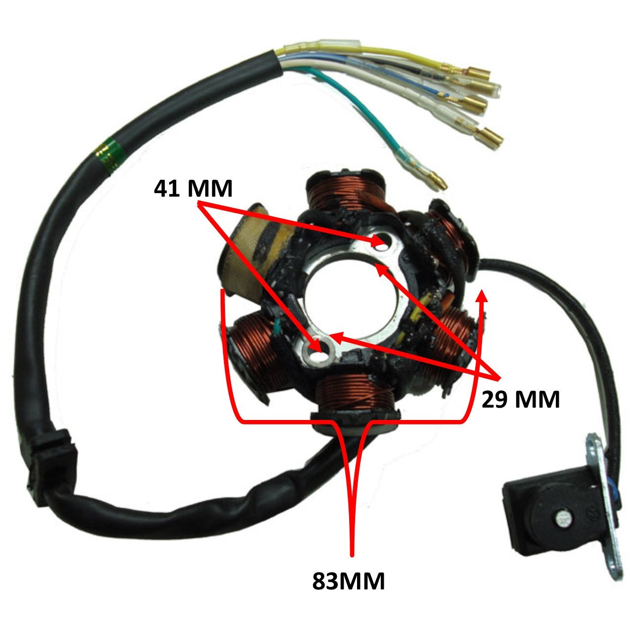 ScootsUSA Select - Stator 50-125cc 4 Stroke for Many Chinese ATVs, DirtBikes 6 Coils 5 Wires OD 83 ID 29 H 27 Bolts C/c 41