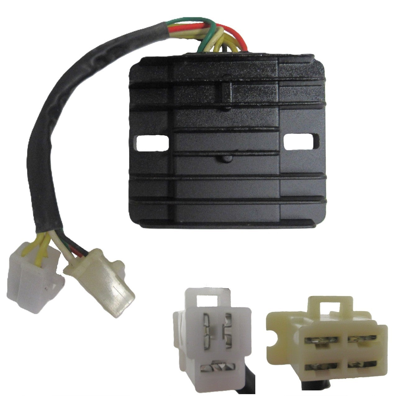 ScootsUSA Select - Voltage Regulator Rectifier 150cc 4-stroke 3 Pin Jack + 4 Pins in a 4 Pin Jack 80x65mm
