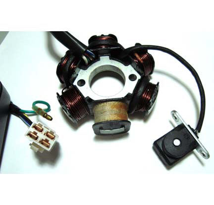 ScootsUSA Select - Stator 49-150cc 4 Stroke for Many Chinese ATVs, GoKarts, Scooters 6 Coil 4 Pin in Pin Jack + 1 Wire