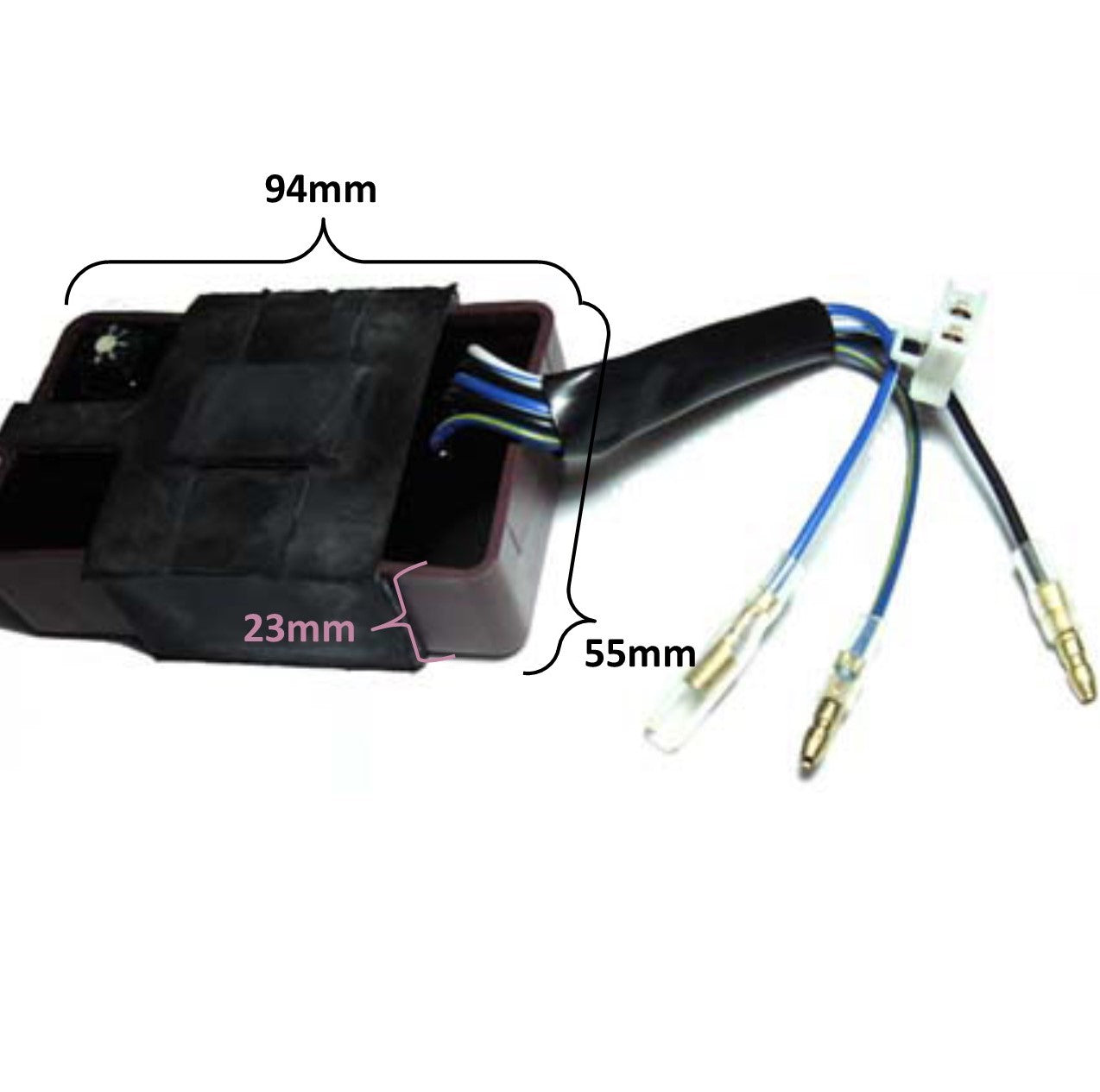 ScootsUSA Select - CDI Box 2 Stroke for E-Ton Impuls TXL50, TXL90, Lightning AXL50, Thunder AXL90, Viper RXL50, 70, 90, 150cc, Polaris, Alpha Sports, Dinli 2 Pin Jack, 1 FM Plug, Male Plugs 94x55x23