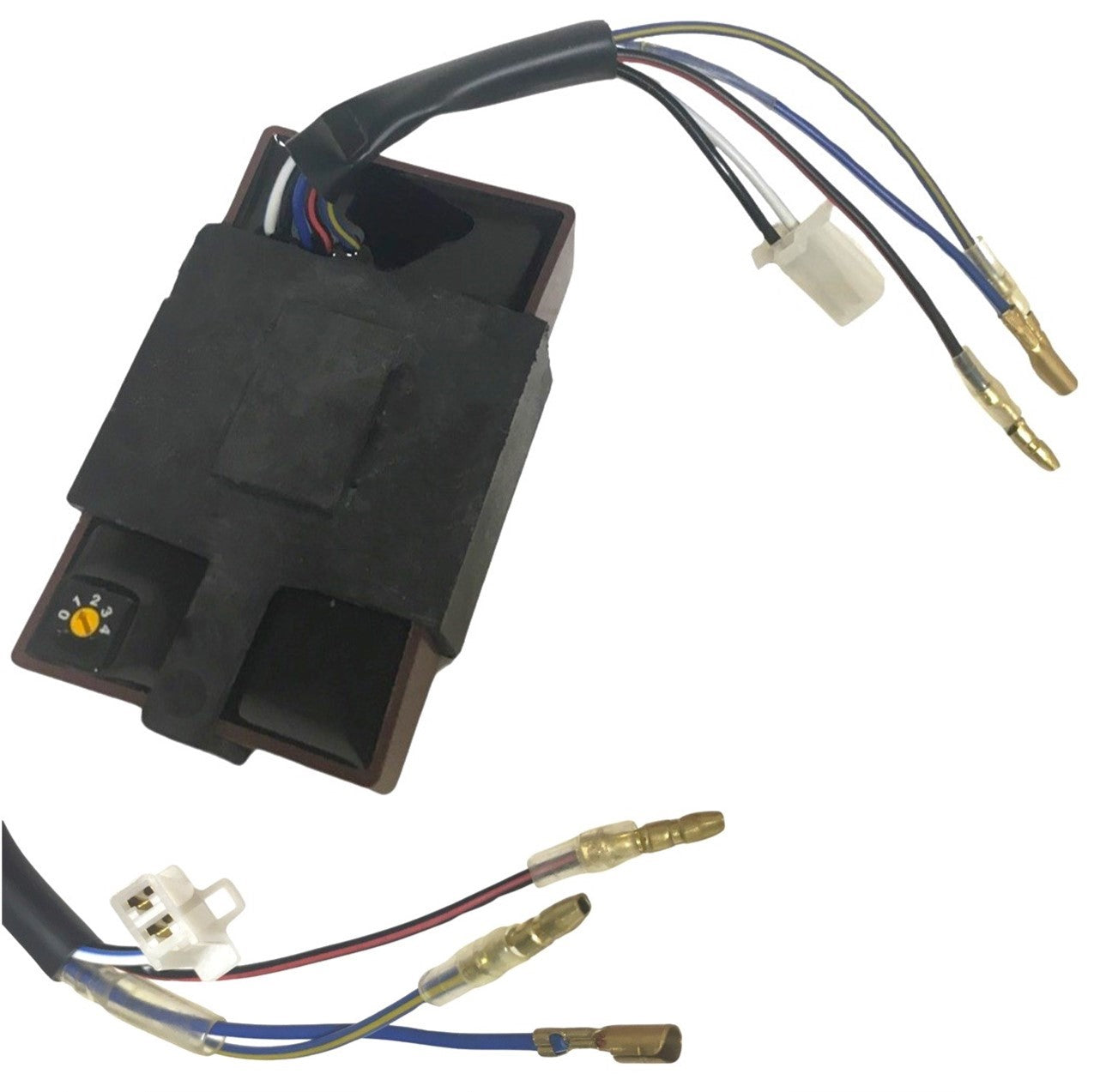 ScootsUSA Select - CDI Box 2 Stroke for E-Ton Impuls TXL50, TXL90, Lightning AXL50, Thunder AXL90, Viper RXL50, 70, 90, 150cc, Polaris, Alpha Sports, Dinli 2 Pin Jack, 1 FM Plug, Male Plugs 94x55x23 - Image 2
