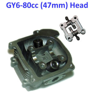 ScootsUSA Select - 80cc Cylinder Head 47mm for GY6-50 QMB139 Scooter Motors. Valves Installed. with Rocker Arm Assy