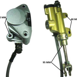ScootsUSA Select - Rear Foot Brake Assembly Crt Bolt to End of Arm L 90mm Line L 22 Inches Caliper Bolts Ctr to Ctr 52mm Comes with Brake Pads 634644