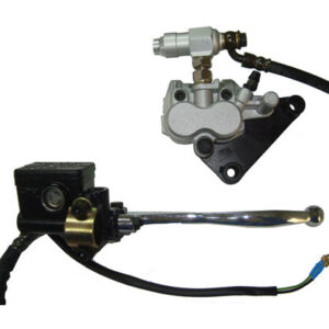 ScootsUSA Select - Front Brake Assembly for Many Chinese Scooters Brake Line L 45" 2 Wire Switch Caliper Holes 84mm Ctr to Ctr Caliper L 95mm W 70mm