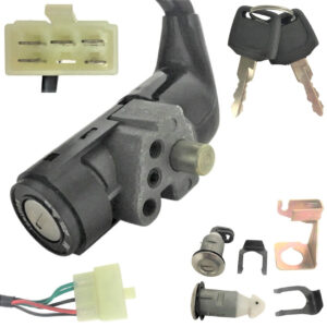 ScootsUSA Select - Ignition Switch for Many 50-150 Scooters with Seat and Trunk Lock 5 Pin in 6 Pin Female Jack Bolts C/c 18mm