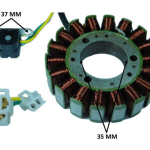 ScootsUSA Select - Stator 150-250cc 4 Stroke 18 Coil OD 93 3 Pin in 3 Pin Male Jack 2 in 2 Male Jack H 23 Ctr Hole ID 35 Pickup Coil Bolts c/c37