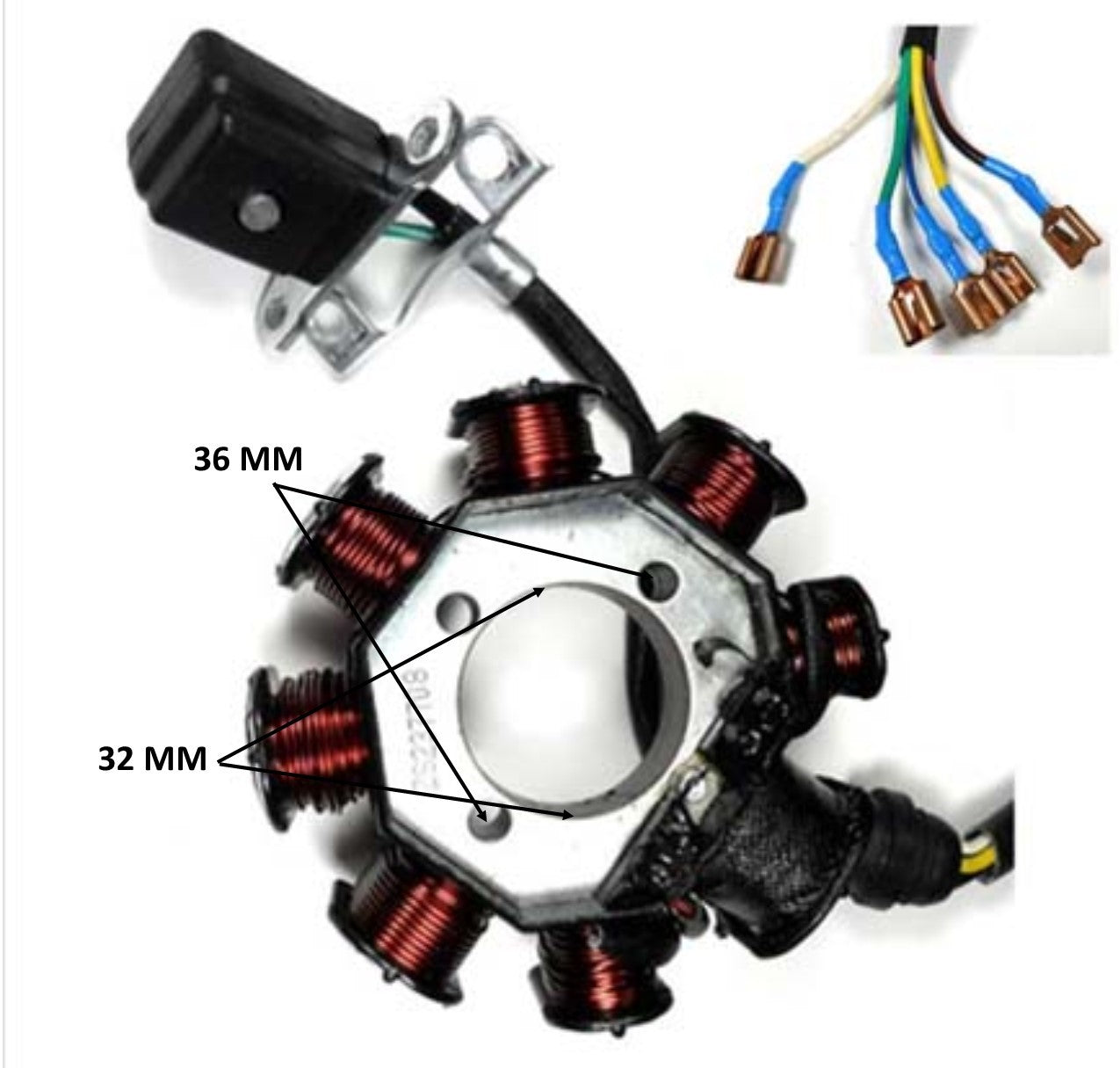 ScootsUSA Select - Stator 150-250cc 8 Pole OD 89 ID 32 H 34 5 Wires No Jack Pickup Coil C/c 36