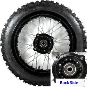 ScootsUSA Select - Rear Wheel with TireRim 1.85x12Tire 3.00x12 Disc Brakes Side 1 Bolts Cross C/c 90mm Side 2 100mmAxle ID 12mm