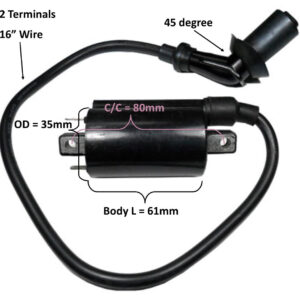 ScootsUSA Select - Ignition Coil Plug Cap 45deg 16", 2 Terminals for Linhai 260-300, Buyang 300, YP250 + Many Others