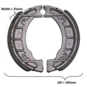 ScootsUSA Select - Brake Shoes OD 105x25mm with Locator Pin Ridge for E-Ton Beamer + Other ATVS and Scooters