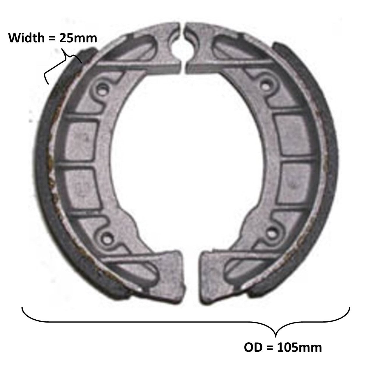ScootsUSA Select - Brake Shoes OD 105x25mm with Locator Pin Ridge for E-Ton Beamer + Other ATVS and Scooters
