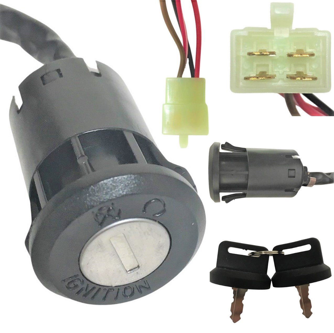 ScootsUSA Select - Key Ignition Switch for E-Ton-Impuls TXL50,TXL90-Lightning AXL50-Thunder AXL90-Viper RXL50, 70, 90, 150cc Polaris Alpha Sports Dinli ATVS 4 Pins in 4 Pin FM Jack OD 25mm