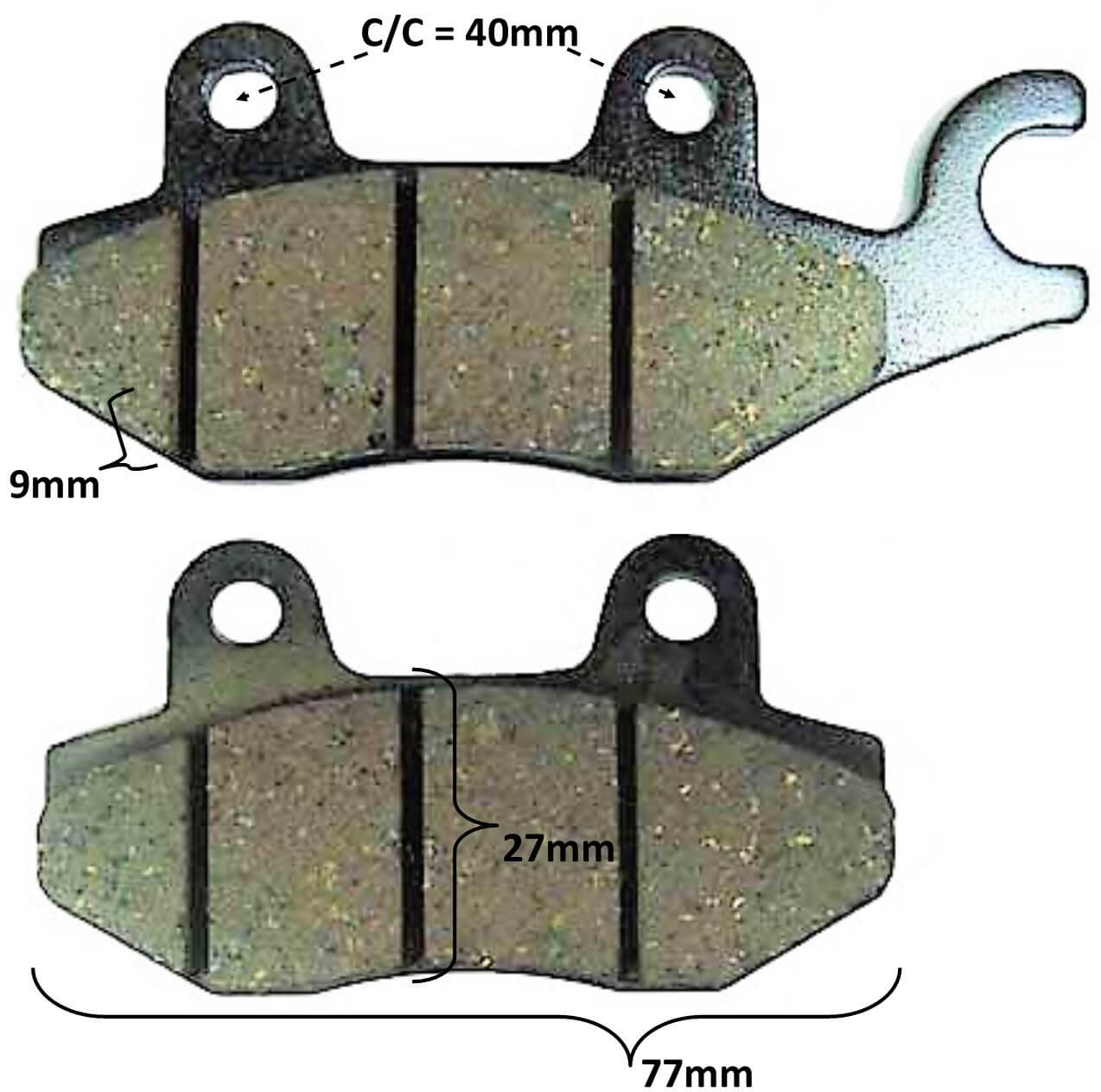 ScootsUSA Select - Disc Brake Pads 27x77x9 C/c 40mm for E-Ton Yukon CXL150, Viper RXL150R ATVS