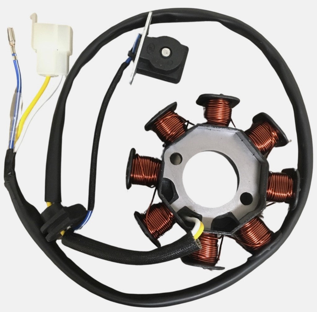 ScootsUSA Select - Stator 49-150cc 4 Stroke for E-Ton Sport 50, Tomos Nitro 50, 49cc Scooters. 8 Coil 2 Pin in 3 Pin Jack + 1 Wire OD 88 ID 29 H 28 Bolts C/c 41 Pickup Coil C/c 34 - Image 2