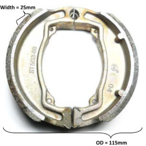 ScootsUSA Select - Brake Shoes OD 115x25mm with Locator Pin Ridge for Many ATVS and Scooters