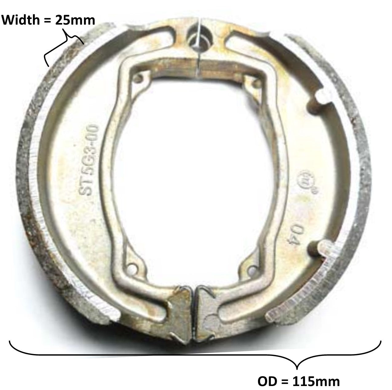 ScootsUSA Select - Brake Shoes OD 115x25mm with Locator Pin Ridge for Many ATVS and Scooters
