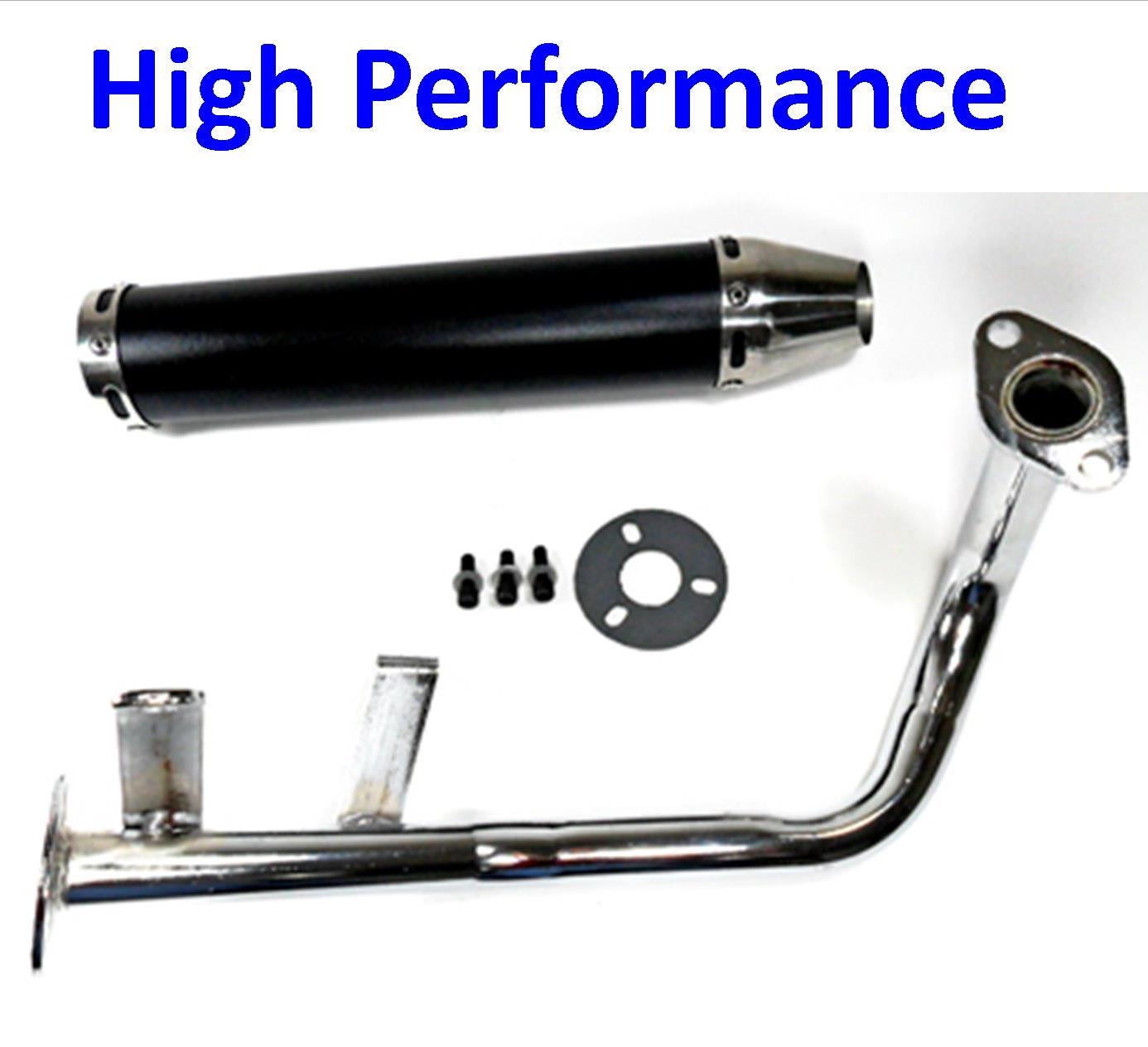ScootsUSA Select - Exhaust Pipe High Performance Black/chrome for Most GY6-50 QMB139 49cc Chinese Scooter Motors Canister L 280mm D 60mm