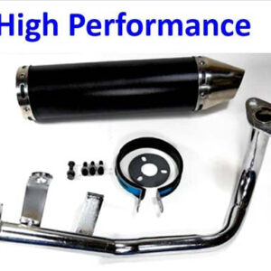ScootsUSA Select - Exhaust Pipe High Performance Black/chrome for Most GY6-50 QMB139 49cc Chinese Scooter Motors Canister L 300mm D 88mm