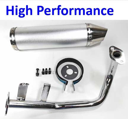 ScootsUSA Select - Exhaust Pipe High Performance Chrome for Most GY6-50 QMB139 49cc Chinese Scooter Motors Canister L 300mm D 88mm