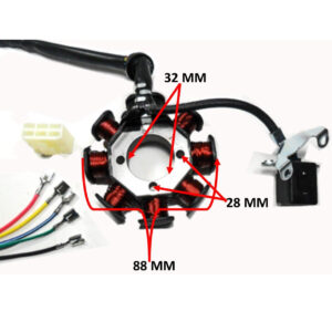ScootsUSA Select - Stator 250cc for CG125 & CG150 8 Coil 5 Wires (includes 6 Pin Connector) OD 88 ID 32 H 28 Bolts C/c 28