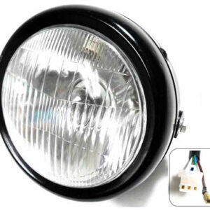 ScootsUSA Select - Headlight (Round) OD 6" 3 Pins in 3 Pin Male Jack + 1 Wire for Minibikes Baja MB165-200, Coleman
