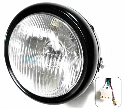 ScootsUSA Select - Headlight (Round) OD 6" 3 Pins in 3 Pin Male Jack + 1 Wire for Minibikes Baja MB165-200, Coleman