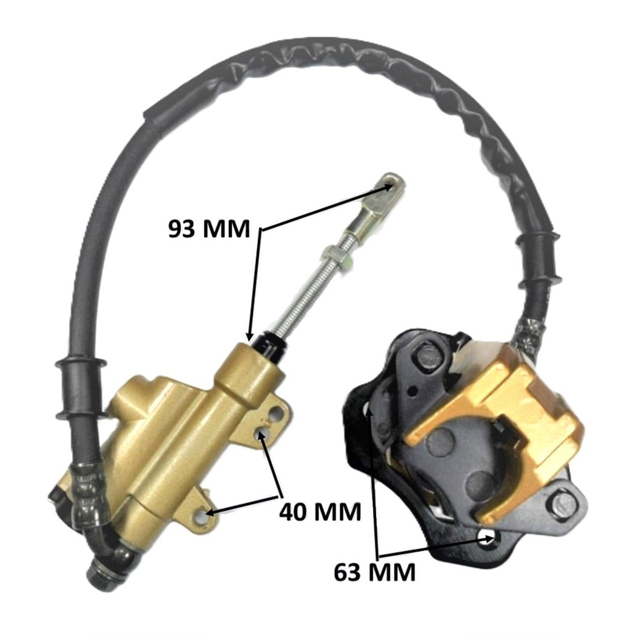 ScootsUSA Select - Rear Foot Brake Assembly - 50-125cc Mid-Sized Chinese ATVs, Dirt Bikes - Caliper Bolts Ctr to Ctr 62 Caliper L 85 W 77 Threaded Rod L 58mm