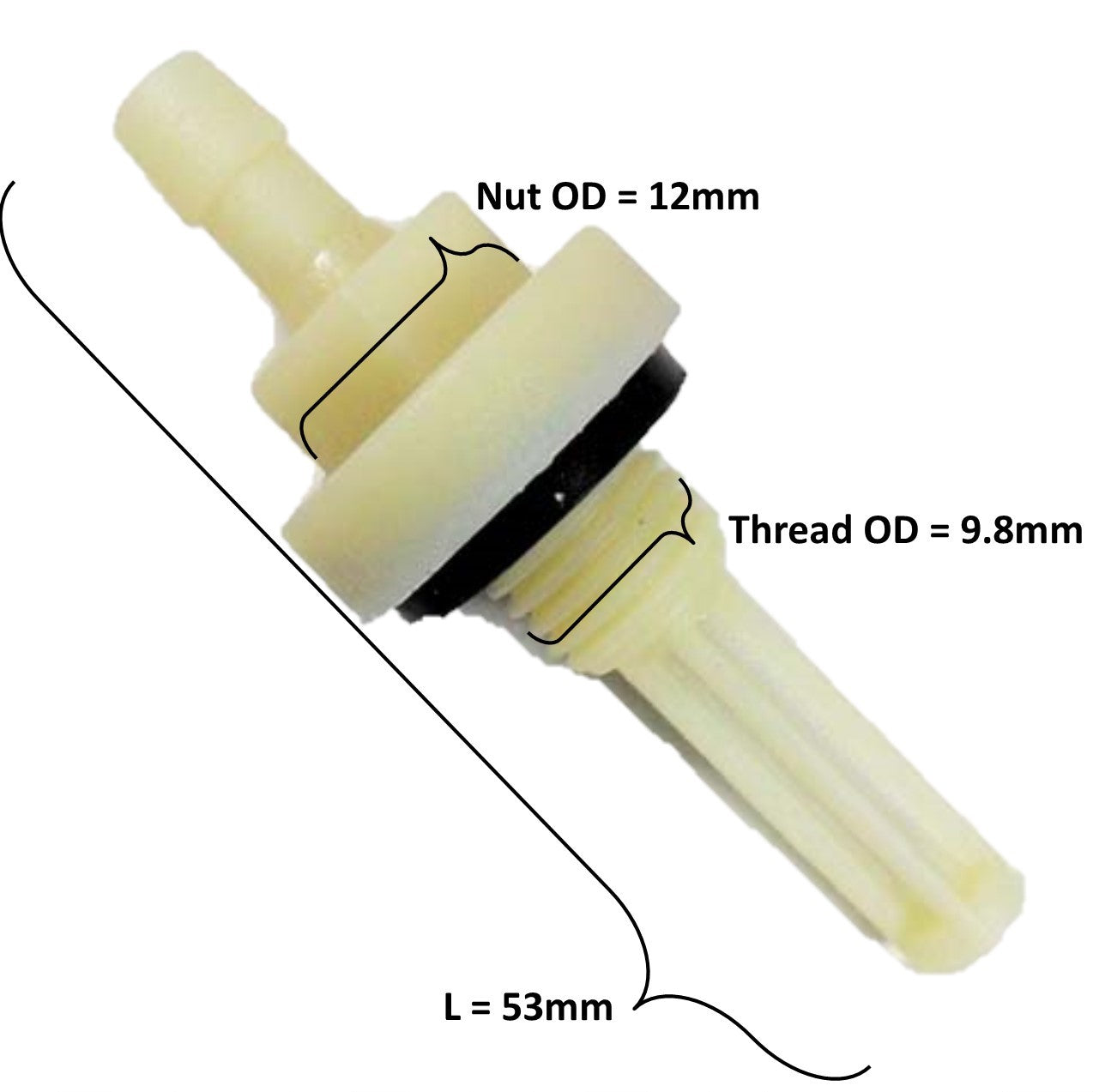 ScootsUSA Select - Fuel Filter for Into Gas Tanks of Many Gokarts, Minibikes, Power Equipment Etc. Thread OD 9.8mm Nut OD 12mm L 53mm