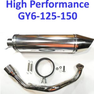 ScootsUSA Select - Exhaust Pipe High Performance - Chrome for Most GY6-125, GY6-150 Chinese Scooters Canister Length (including Tip) 17 1/4" Canister Diameter 4"