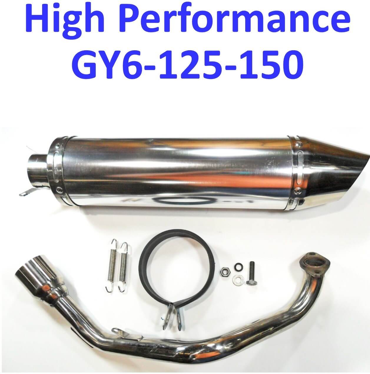 ScootsUSA Select - Exhaust Pipe High Performance - Chrome for Most GY6-125, GY6-150 Chinese Scooters Canister Length (including Tip) 17 1/4" Canister Diameter 4"