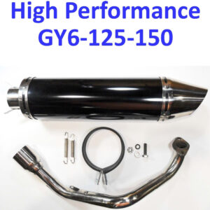ScootsUSA Select - Exhaust Pipe High Performance - Black/chrome for Most GY6-125, GY6-150 Chinese Scooters Canister Length (including Tip) 17 1/4" Canister Diameter 4"