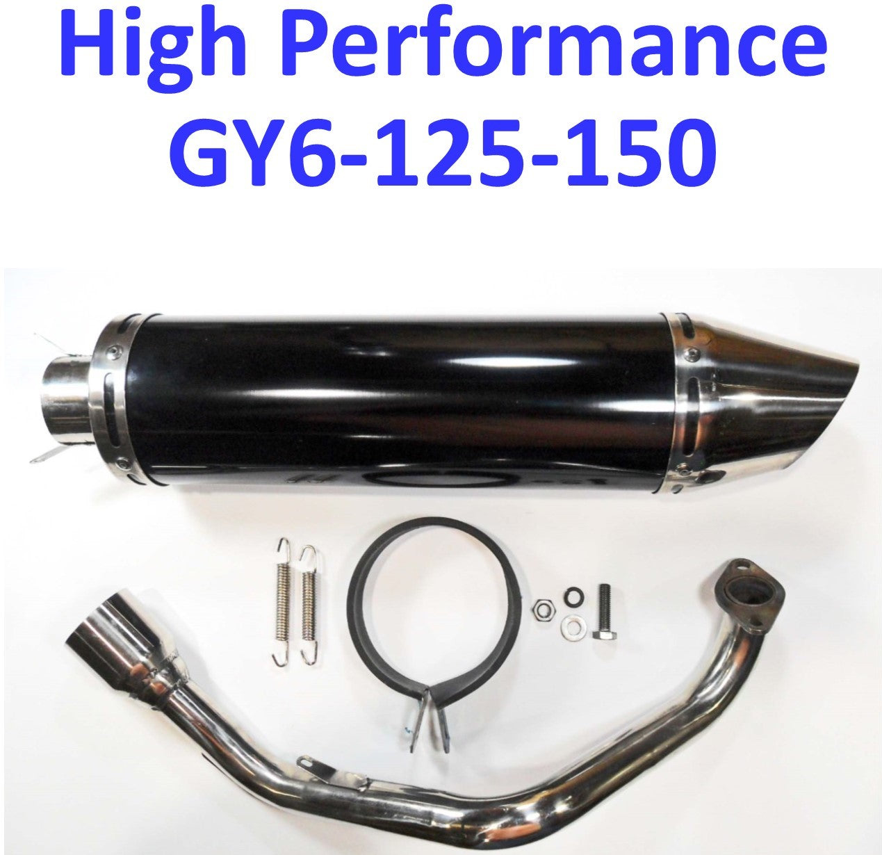 ScootsUSA Select - Exhaust Pipe High Performance - Black/chrome for Most GY6-125, GY6-150 Chinese Scooters Canister Length (including Tip) 17 1/4" Canister Diameter 4"